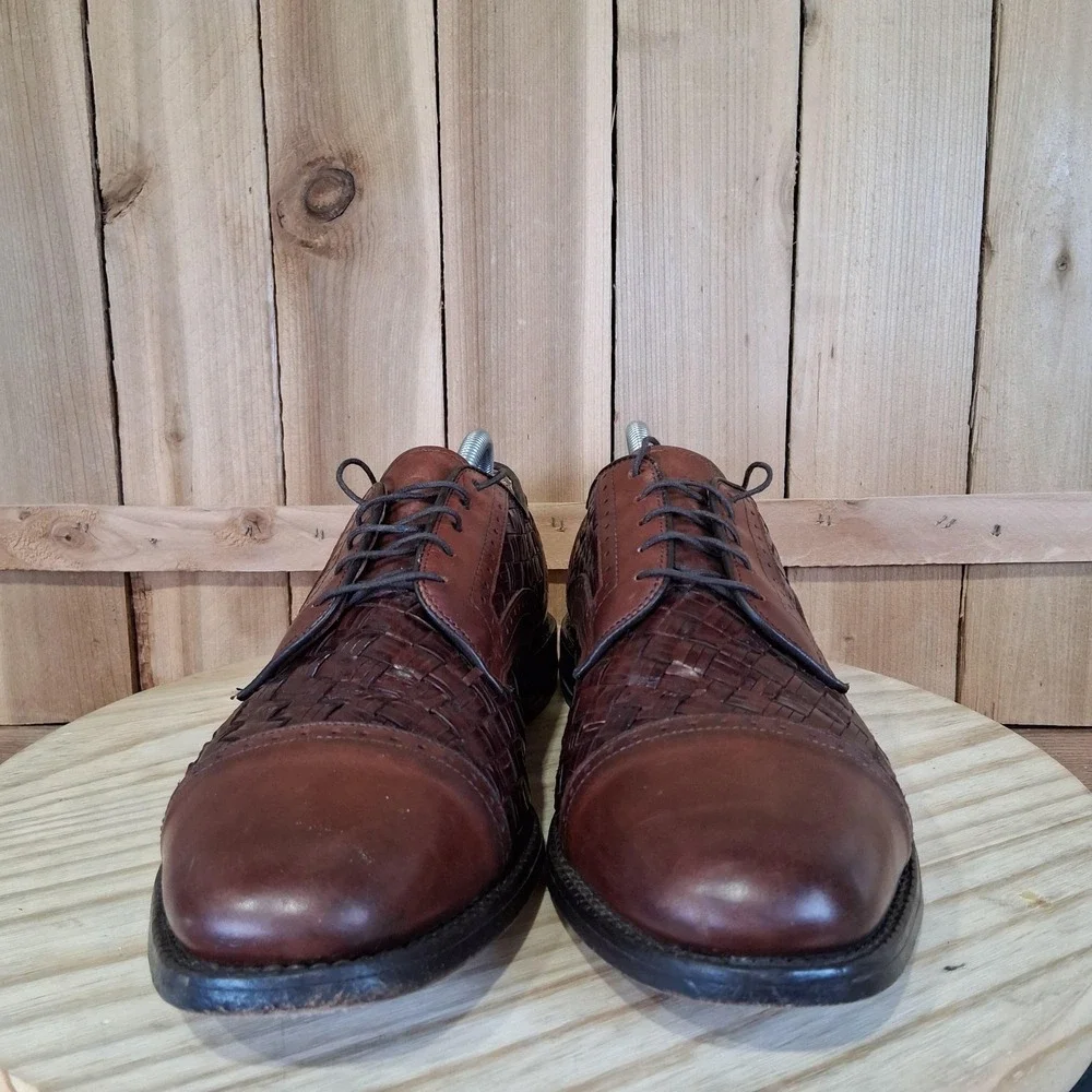 Allen Edmonds Crandon Shoes Mens 11 C Brown Woven Leather Cap‎ Toe Oxford USA